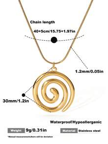 1件不锈钢复古简约风格项链，女士款，金色螺旋圆形蛇形链吊坠，适合日常佩戴 - Necklace - 查看 5