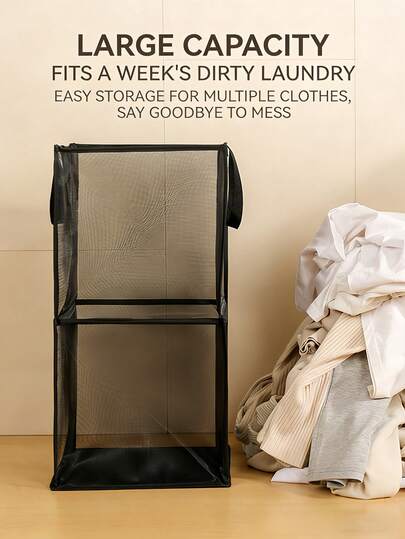 Cesta de lavandería plegable y ventilada de gran capacidad, diseño ahorra espacio para el hogar/apartamento, cesta de almacenamiento transpirable para dormitorio/baño, sin necesidad de montaje, fácil de limpiar