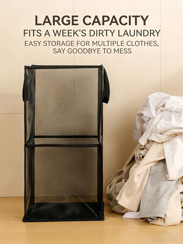 Foldable Ventilated Large Capacity Laundry Basket, Space-Saving Design For Home/Apartment, Breathable Storage Basket For Bedroom/Bathroom, No Assembly Required, Easy To Clean,
