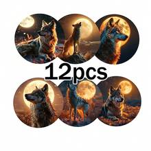 6pcs Wooden Wolf Coffee Cup Coasters, Suitable For Home, Cafe, Afternoon Tea, Theme Party Decoration, Car And Racing Cup, Unique Gift Set, Desktop Decor, Home Decor, Party Favor, Birthday Gift, Holiday Gift, For Family, Lover, Friends, Colleagues, Available In 1 Set, 2 Sets Or 3 Sets - Multicolor - View 7