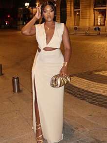Women's Dress 2026 Spring New Spot Dress Milk Silk Oblique V-Neck One-Shoulder Sleeveless Long Skirt - Màu quả mơ - Xem 2