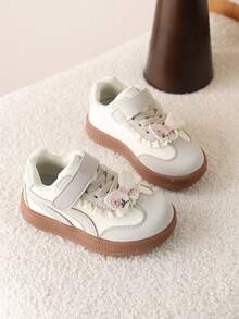 1 Pair Girls' Casual Sneakers, New Spring Fashion Toddler Non-Slip Closed-Toe Sports Shoes - Beige - View 5