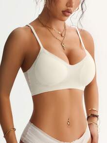 1件装女士轻薄透气舒适简约无钢圈可拆卸胸垫性感美背文胸 - 白色 - 查看 4