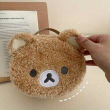 1 Pc Ladies 3D Plush Bear Makeup Bag Light Brown Portable Mesh Compartment For Daily Essentials - Plush Bear Head Cosmetic Bag - 1 Piece - View 6