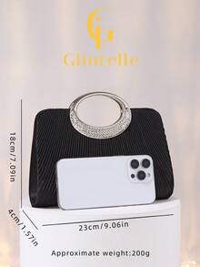 Glintelle优雅缎面褶皱手拿包，适合浪漫婚礼、正式派对、舞会、盛大晚宴、新娘、伴娘、正式礼服，也是馈赠女士的理想之选。配有可拆卸金属链，方便收纳口红、化妆品、硬币、钥匙、手机耳机等物品。 - 黑色 - 查看 9