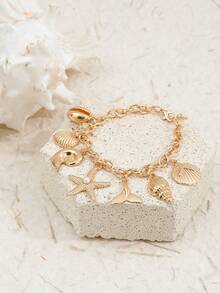 Fashion Shell Starfish Conch Scallop Faux Pearl Chain Bracelets For Women Gold Color Metal Charms Bracelet Statement Jewelry ﻿Accessories - Yellow Gold - View 6