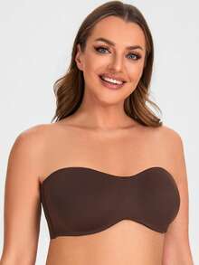 MELENECA Women's Strapless Bra For Large Bust Minimizer Unlined Bandeau With Underwire - Cà phê nâu - Xem 4