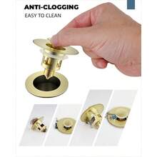 All Metal Universal Bathroom Sink Stopper 1.1''2.3'' Basin, Up Sink Drain Strainer, Brass Bullet Core Push Type Stopper, Stainless Steel Anti Clogging Drain Brushed Gold - Brushed Gold Finish + 1 - View 2