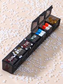Boîte à pilules portable quotidienne, organisateur de pilules hebdomadaire pour hommes et femmes, résistant à l'humidité, réutilisable pour contenir les vitamines, l'huile de foie de morue, essentiel de voyage, retour à l'école - Multicolore - Voir 4