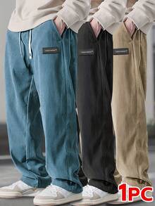 Men's Corduroy Casual Pants - Elastic Drawstring Waist, Breathable & Comfortable - màu xanh da trời - Xem 1