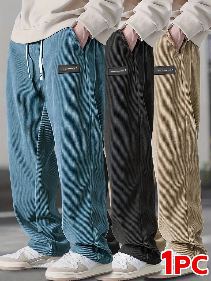 Men's Corduroy Casual Pants - Elastic Drawstring Waist, Breathable & Comfortable - màu xanh da trời - Xem 1