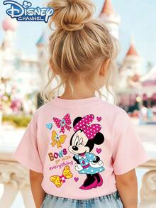 Minnie Mouse With Bows One Cute Disney Fresh And Fashionable Round Neck T Shirt For Girls Made Of 100 Cotton Is An Ideal Choice For Daily Wear Vacation Leisure Outdoor Exploration School Life And Shopping Trips It Is A Must Have Item For Summer It Is Also An Excellent Gift For The Same Boy And Girl Every Child Deserves One - Pink - View 2