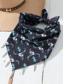 1件装女士时尚牛仔印花西部牛仔风格仙人掌沙漠印花头巾/领巾，百搭日常佩戴 - 彩色 - 查看 6