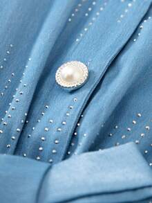 女孩水钻装饰中东风格休闲优雅连衣裙 - 藍色 - 查看 5