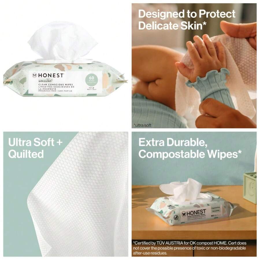 Multi-Use Plant-Based Wipes For Sensitive Skin Hypoallergenic Unscented Compostable  Flushable Wipes Over 99% Water With Cotton Extracts Gentle For Face Hands Body And Baby Care  Friendly Natural Soft Textured Wipes 60 Count Per Pack Convenient Travel-Friendly Pop-Up Packaging - 1 - Xem 1