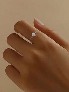 1 chiếc nhẫn đính ước Moissanite dạng dây xích điều chỉnh được, thiết kế hình ngôi sao, bạc sterling 925 thanh lịch, thích hợp làm quà tặng kỷ niệm, sinh nhật, ngày Valentine cho nữ. - Bạc - Xem 3
