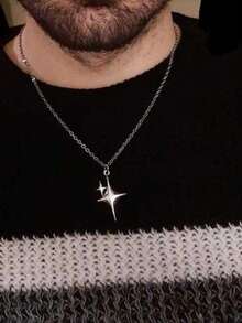 时尚摇滚明星吊坠项链，简约百搭的男女街头风饰品 - 銀色 - 查看 3