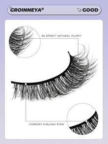 Lasvirey 10对装自然猫眼假睫毛，蓬松轻盈，整条式，短款柔软3D仿貂毛假睫毛，交叉浓密卷翘，打造奢华美睫妆容 - 自然纖長款 - 查看 4