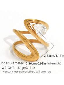 6pcs/Set 304 Stainless Steel Zirconia Inlaid Rings, 18K Gold Plated Rings, INS Style Personalized Accessories, High-End Feeling Rings, Best Choice For Holiday Gifts And Daily Matching, Suitable For Daily Gatherings And Parties, Best Gift For Girlfriend And Wife - Multicolor - View 6