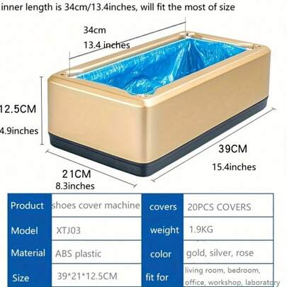 100只装一次性自动鞋套分配器，防水防滑，适用于男士12码及以下鞋码，非常适合家庭、办公室、工厂及室内使用。