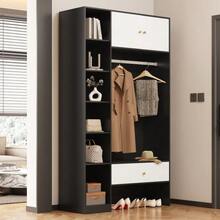 Compact Hallway Wardrobe In Black And White, Wardrobe Set With 2 Doors, 6 Compartments, Clothes Rail & Drawer, Dimensions: 105x185x40cm - Black and White - View 7