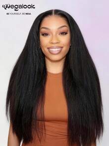 MEGALOOK Yaki 直发 4x4 蕾丝 100% 真人发假发，透明蕾丝闭合，150% 密度，自然色 - 自然外观，日常佩戴，适合办公室、僵尸新娘、万圣节、派对、Y2K 风格、度假装扮、户外角色扮演、校园、学校假期、圣诞节、派对、婚礼、节日等场合，适合女性佩戴。 - SNatural - 查看 4