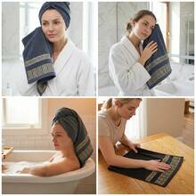 8-Piece Pure Cotton Bath Towel Set, 100% Cotton, Gold Thread Pattern Design, Bathroom Decorative Towels, Highly Absorbent, Durable And Wear-Resistant, A Great Gift For Friends. - Black - View 5