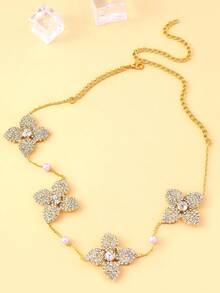 1 chiếc vòng cổ hoa đính đá toàn bộ màu bạc kiểu Âu và Mỹ mới, dây chuyền ngọc trai mảnh mai, trang sức đeo hàng ngày, quà tặng cho phụ nữ. - Vàng - Xem 4