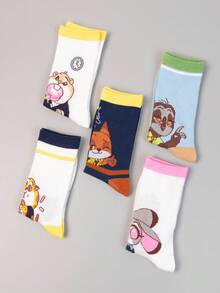 Disney 1/5比例迪士尼成人双包装袜子，成人中筒袜，韩国卡通，四季皆宜，成人尼克和朱迪卡通人物袜子 - 彩色 - 查看 5