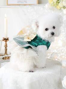 PETCIRCLE 1件寵物衣服 小型犬 幼犬 博美 泰迪 奢華優雅 多層薄紗 雛菊公主裙 - 祖母綠 - 彩色 - 查看 2