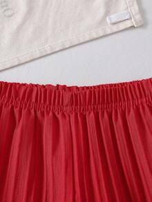 Baby Girls' Solid Color Spaghetti Strap Bowknot Ruffle Hem Top And Straight Leg Pants 2 Piece Outfit, Suitable For Daily Outings In Spring/Summer - Red - View 8