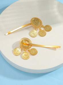 一对镀金发夹，库尔德土耳其奢华侧夹，阿拉伯女士奢华首饰 - 金色 - 查看 3