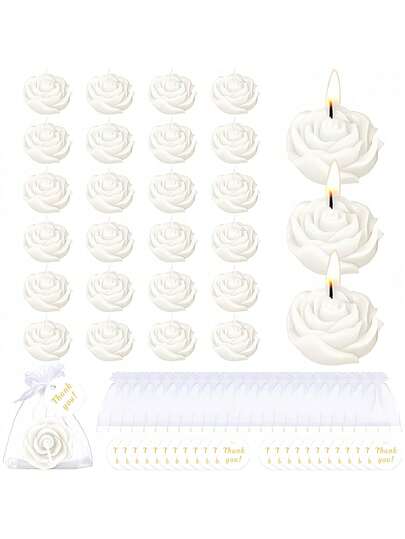 24Pcs Gift Box Pack Rose Scented Candles Set With Organza Bags & Thank You Cards, Romantic Rose-Shaped Aromatherapy Candles For Wedding, Party, Proposal, Home Decor
