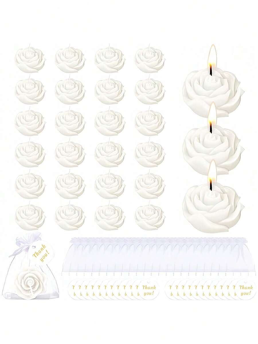 MAOMAOGUAI 24 pièces/9 pièces Coffret cadeau de bougies parfumées à la rose, comprenant un sac en organza et une carte de remerciement. Bougies parfumées en forme de rose romantique, convient pour le mariage, la fête, la demande en mariage, la décoration d'intérieur
