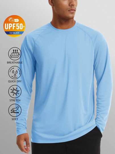 KEFITEVD Men's Long Sleeve Shirts UPF 50+ UV Sun Protection Athletic Shirts For Hiking Running Workout Rash Guard