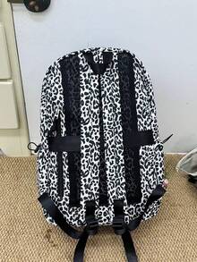 New Fashionable Chic Leopard Print Backpack, Unisex Large Capacity Casual Minimalist Backpack - Black - View 6