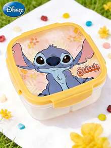 Disney 1pc Authentic Stitch 3-Compartment Bento Lunch Box, Portable Meal Container, Food Storage For Work, Travel, Fruit, Cute Kitchenware, Great Gift For Friends - Yellow - View 1