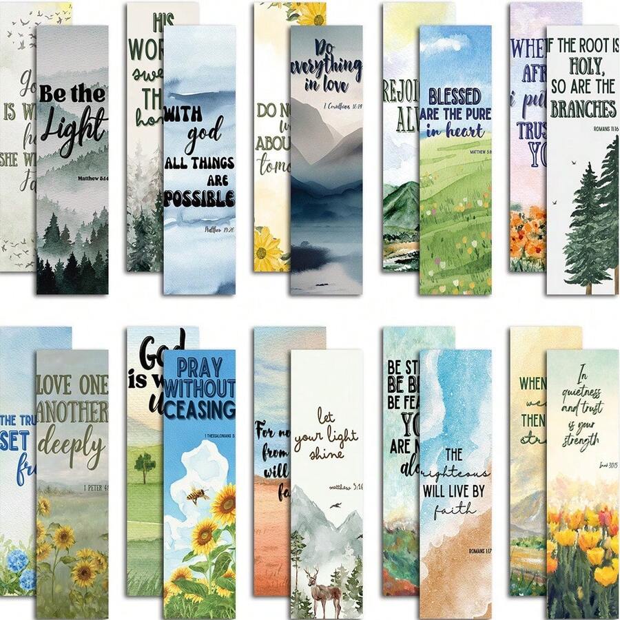 20 Pcs Christian Bible Verse Bookmarks - Watercolor Scenery Scripture Book Markers, Inspirational Religious Gifts For Book Lovers, Church Members, Bible Study, Women And Men - Multicolor - View 1