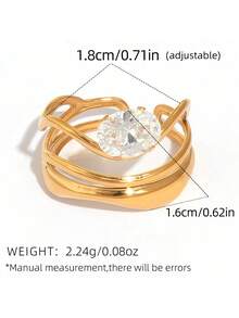 6pcs/Set 304 Stainless Steel Zirconia Inlaid Rings, 18K Gold Plated Rings, INS Style Personalized Accessories, High-End Feeling Rings, Best Choice For Holiday Gifts And Daily Matching, Suitable For Daily Gatherings And Parties, Best Gift For Girlfriend And Wife - Multicolor - View 9