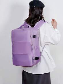 Expandable Backpack, Men's Large Capacity School Bag, Business Trip Luggage, Backpack, Travel Bag, Women's Computer Bag - Violet Purple - View 3