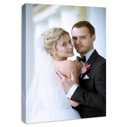 Personalized Canvas Wall Art, Elegant Portrait Painting With Headpiece - Perfect For Home And Office Decor, Suitable For Bedroom, Living Room, Wedding, Anniversary | Unique Photo Printed Gift For Family, Couples, Parents | Frameless Contemporary Style Canvas Wall Art