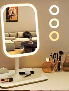 Espejo de maquillaje LED, espejo de maquillaje iluminado con 3 modos de iluminación, pantalla táctil, soporte plegable portátil, espejo de maquillaje LED recargable, regalo de Navidad para mujeres, regalos, viajes, artículos baratos, artículos esenciales de viaje - Multicolor - Ver 2