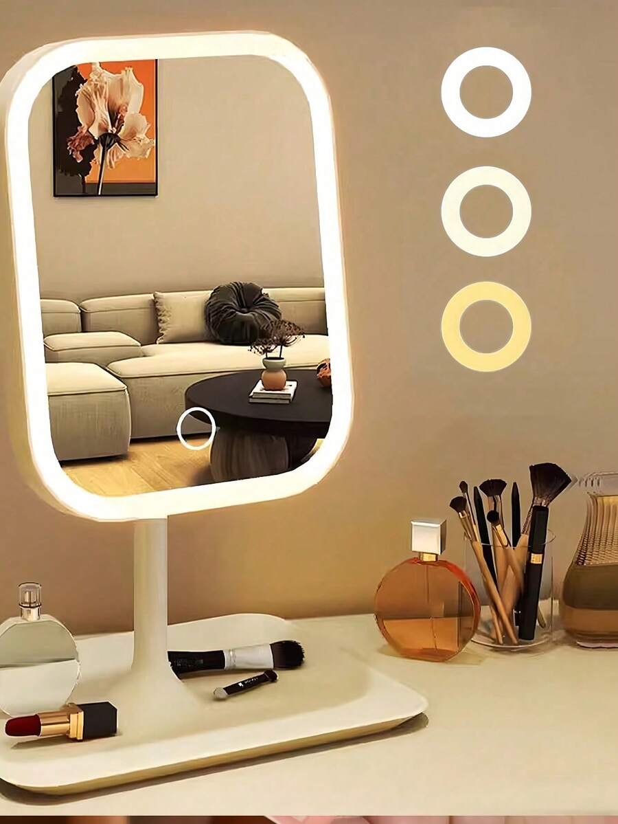 Espejo de maquillaje LED, espejo de maquillaje iluminado con 3 modos de iluminación, pantalla táctil, soporte plegable portátil, espejo de maquillaje LED recargable, regalo de Navidad para mujeres, regalos, viajes, artículos baratos, artículos esenciales de viaje