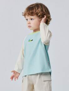 mini bala Kids Long Sleeve T-Shirt With Raglan Sleeves, Soft & Breathable Cotton Blend, Cute Casual Top For Spring 2026 - Ice Blue - View 2