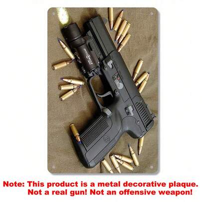 1件装手枪子弹铁艺墙饰，2D平面印刷，多用途金属装饰品，预钻孔方便悬挂，适用于房间装饰、家居装饰、厨房装饰、办公室装饰、花园装饰、户外装饰、卧室装饰、客厅装饰、咖啡厅装饰、餐厅装饰、车库装饰、酒吧装饰