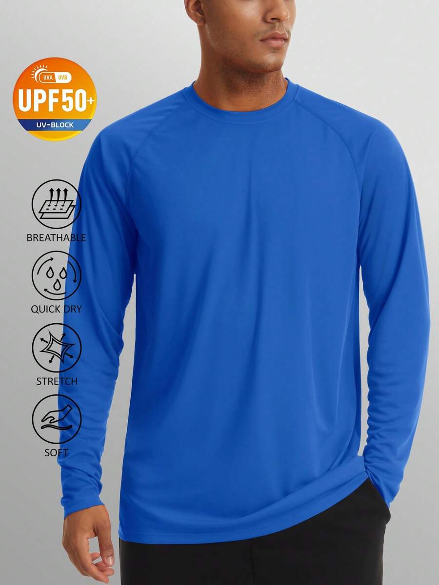 KEFITEVD Men's Long Sleeve Shirts UPF 50+ UV Sun Protection Athletic Shirts For Hiking Running Workout Rash Guard - 彩藍色 - 查看 1