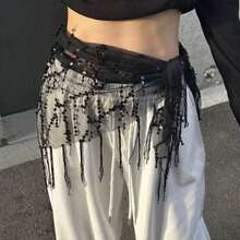 1pc Women's Triangle Belly Dance Outfit Hip Scarf With Sequin Skirt Style Tassels, Dance Costume Waist Wrap In Saree Sari Style For Rave Carnival Performance. Suitable For Festivals, Parties, Nightclubs, Beach Wear, Exotic Clothing Decoration, Bohemian, Retro Style. - Multicolor - View 13