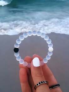 1pc Popular Women Fashion Casual Cute Black & White Bracelet, Wedding Engagement Party Jewelry Gift - Silver - View 1