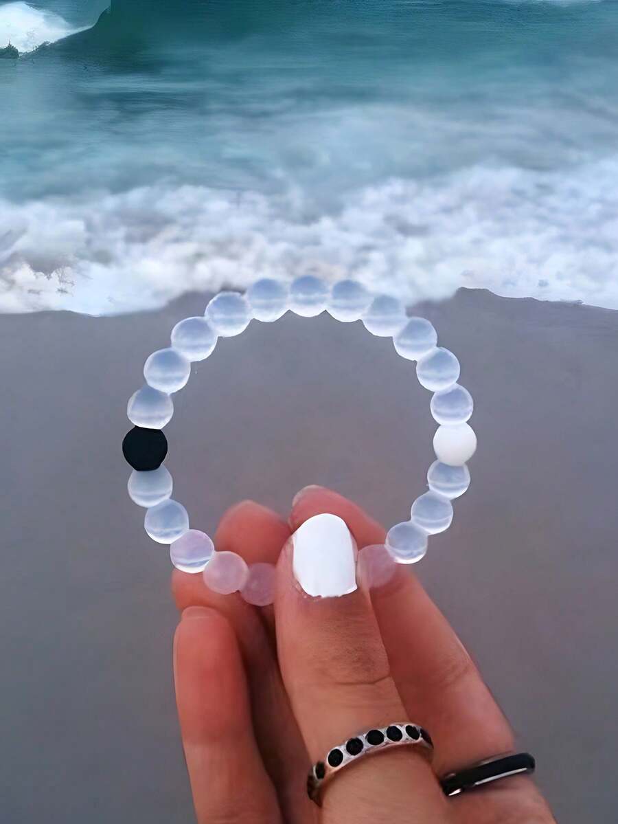 1pc Popular Women Fashion Casual Cute Black & White Bracelet, Wedding Engagement Party Jewelry Gift - Silver - View 1