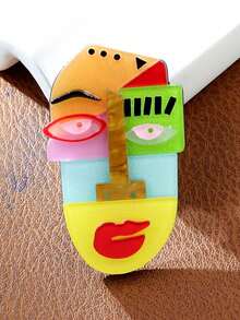 1pc Handmade Acrylic Abstract Portrait Brooch, Geometric Face Design Unisex Fashion Pin - Multicolor 3 - View 1